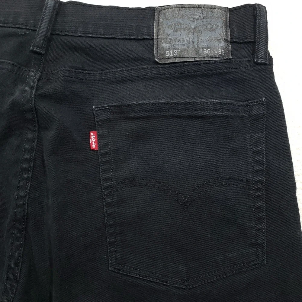 Levi's 513 Slim Straight Jeans Mens 36x32 Black Stretch Denim Pants